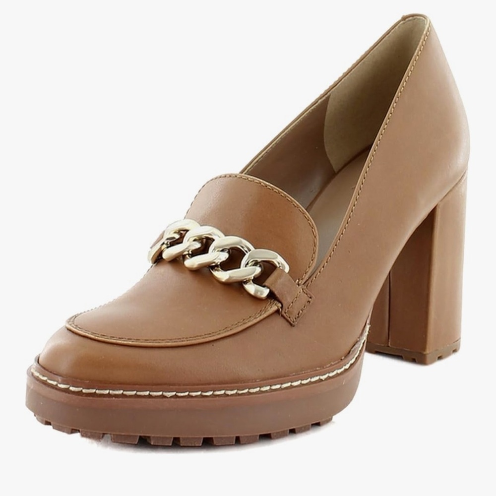 Naturalizer Callie Block Heel Pumps in English Tea Brown Leather